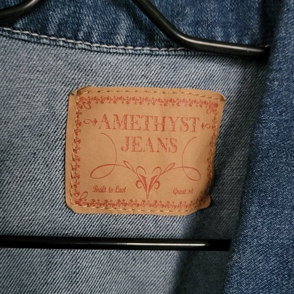 Amethyst Jeans Embroidered  Sleeveless Jean Jacket Denim Vest Size Large - Picture 8 of 14